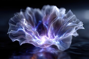 Poster - Captivating luminous flower-like shape radiates energy in a dark environment