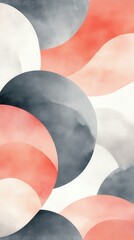 Poster - Abstract shapes with overlapping circles in gray and coral tones