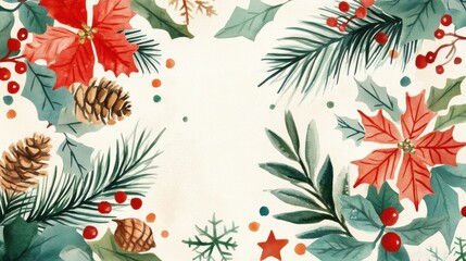 Aufkleber - Watercolor painting of festive winter plants and decorations