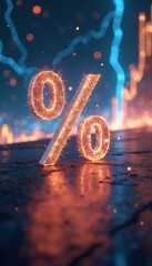 Aufkleber - Glowing percentage symbol in urban night setting