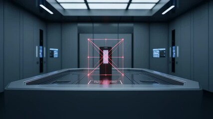 Poster - Sci-fi Laboratory: A futuristic research lab with glowing lines, showcasing cutting-edge technology, illuminated, evoking a sense of innovation and discovery.