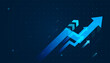 © Paradox-D - A dynamic blue arrow surges upward, symbolizing business growth, success, and positive market trends against a dark digital grid background. Group of Arrows up vector