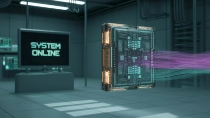 Poster - System Online: A futuristic scene featuring an interactive device, showcasing the seamless integration of technology and innovation in the digital world.