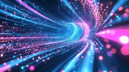 Poster - Abstract tunnel with glowing light trails in digital space