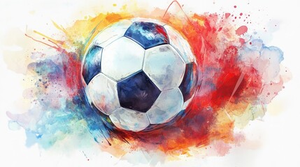 Aufkleber - Soccer ball in motion over vibrant watercolor background