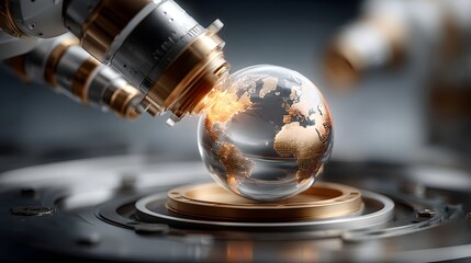 Poster - A glass sphere representing the world illuminated from within symbolizing the power of technology innovation and global interconnectedness