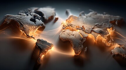 Poster - A powerful and abstract visualization of the dramatic transformation of a world map featuring continents oceans and dynamic lighting effects