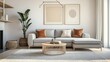 © Lasvu - Scandinavian living room with grey couch and coffee table