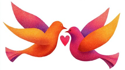 Poster - Elegant Stylized Birds Create Heart Shape While Flying Together in Harmonious Dance