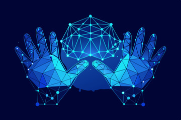 Poster - Abstract Hands Holding Digital Network Representing Technology Connectivity and Innovation Vector Art