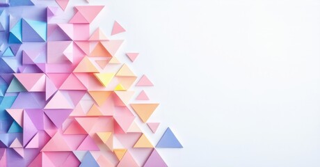 Aufkleber - Colorful triangles form abstract corner design. Pastel shades blend, creating modern visual impact. Clean white space balances composition.