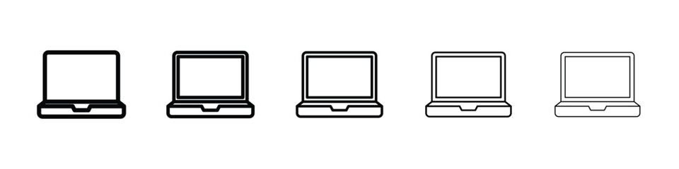 Laptop icons in black stroke designs on white background