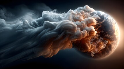 Poster - A dramatic surreal depiction of a powerful storm or energy force enveloping and transforming the planet Earth