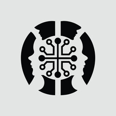 Aufkleber - Abstract digital brain representation featuring technological circuitry and human profiles