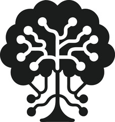 Poster - Futuristic neural network tree silhouette with geometric and minimalist design