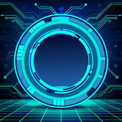 Poster - Futuristic Technology Interface with Circular Frame and Circuit Board Pattern Vector Art