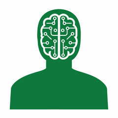 Poster - Green silhouette with circuit board brain concept suitable for technology designs