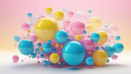 Wall Mural - A pastel colored array of spheres in blue yellow and pink on a gradient background