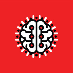 Poster - Abstract brain concept with futuristic geometric elements on a red background