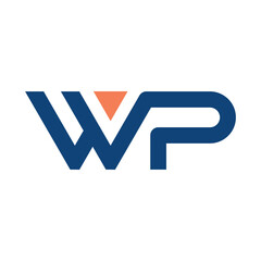 Poster - The image shows a flat monogram logo design of an initial letter WP in blue and orange color that looks clean and modern on a white background