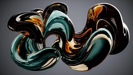 Poster - Abstract swirling shapes in glossy black, teal, and orange  