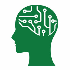 Poster - Minimalist green silhouette of a head representing artificial intelligence concept