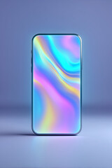 Poster - Smartphone displays a colorful holographic screen with dynamic swirling patterns. Modern aesthetic suited for technology showcases in studios