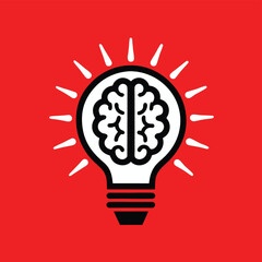 Poster - Brain idea symbol depicted inside a light bulb representing innovation and creativity