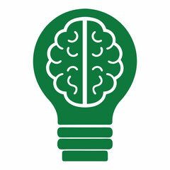 Poster - Green light bulb with brain inside represents ideas and innovation concept