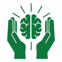 Poster - Abstract brain symbol held in supportive hands concept of mental health support