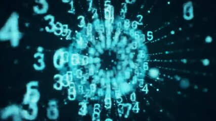 Poster - Abstract Blue Number Sphere Representing Digital Data and Information Technology on Dark Backdrop