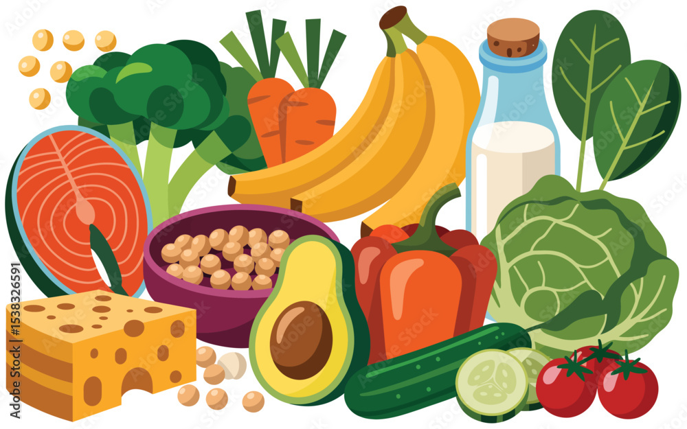 Healthy Eating Habits Balanced Diet Food Illustration Stock Vector ...
