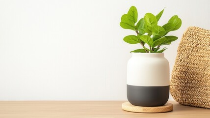 Poster - interior ceramic vase displaying White botanical arrangement enhancing minimalist green design