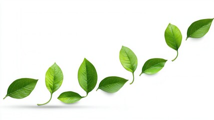 Poster - Vibrant green leaves form a graceful arc on a pristine white backdrop, offering a refreshing and natural frame with ample copy space