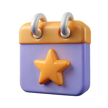 3d render of a cute purple calendar icon with star