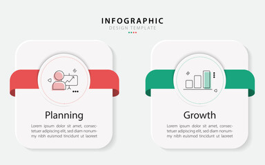 Poster - Business infographic template. 2 Step timeline journey. Process diagram, 2 options on white background, Infograph elements vector illustration.