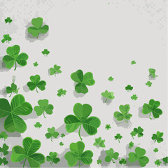 Poster - A whimsical illustration featuring an assortment of vibrant green shamrocks scattered across a textured, light gray background, suitable for St Patrick's Day celebrations.
