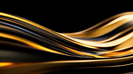 Poster - Abstract golden and black wave patterns flowing elegantly against a dark background