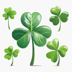 Poster - A vibrant illustration showcasing various shamrocks with detailed leaves and stems, perfect for St. Patrick's Day celebrations, in a bright, clean style.