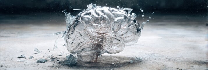 Poster - Surreal Concept of a Glass Brain With Shattered Nerves Inside, Symbolizing Fragility and Complexity of Thoughts and Emotions