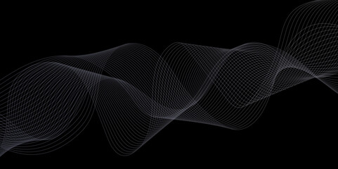Poster - Abstract black background with whit line. Modern template abstract design flowing particles digital frequency track equalizer. abstract wave line for banner, wallpaper background with wave design
