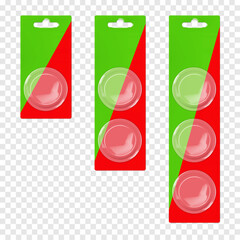 Canvas Print - hanging cardboard and clear plastic round blister box. realistic 3d vector mockup set. blank individ