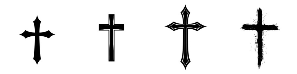 Poster - Black icon collection featuring various styles of crosses for art and design projects