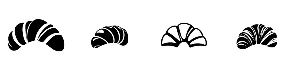 Poster - Set of four black icons representing croissants in various styles and shapes, ideal for design projects and culinary themes
