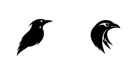 Poster - Black bird icons representing stylized silhouettes of two different bird species in a minimalistic design