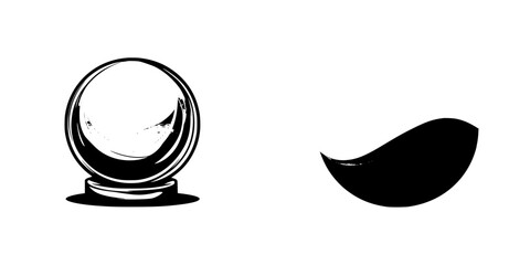 Poster - Black icon design featuring a crystal ball and a sleek abstract shape in a minimalist style for various applications