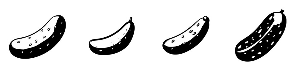 Poster - Black icon set showcasing various cucumber shapes and sizes in a minimalist design suitable for culinary themes or garden graphics
