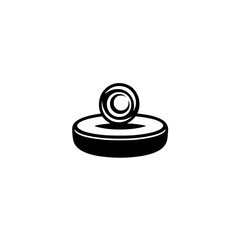 Poster - Set of black icons depicting a stylized coin resting on a platform, suitable for various digital designs and interfaces