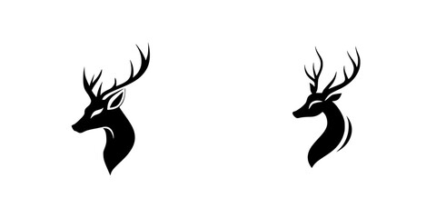 Poster - Black icon set featuring stylized deer head silhouettes suitable for branding and artistic projects