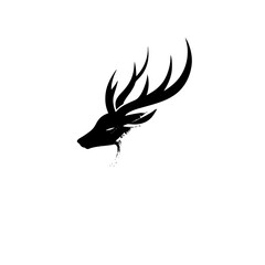 Poster - Black icon of a stylized deer head with intricate antlers for artistic or design use